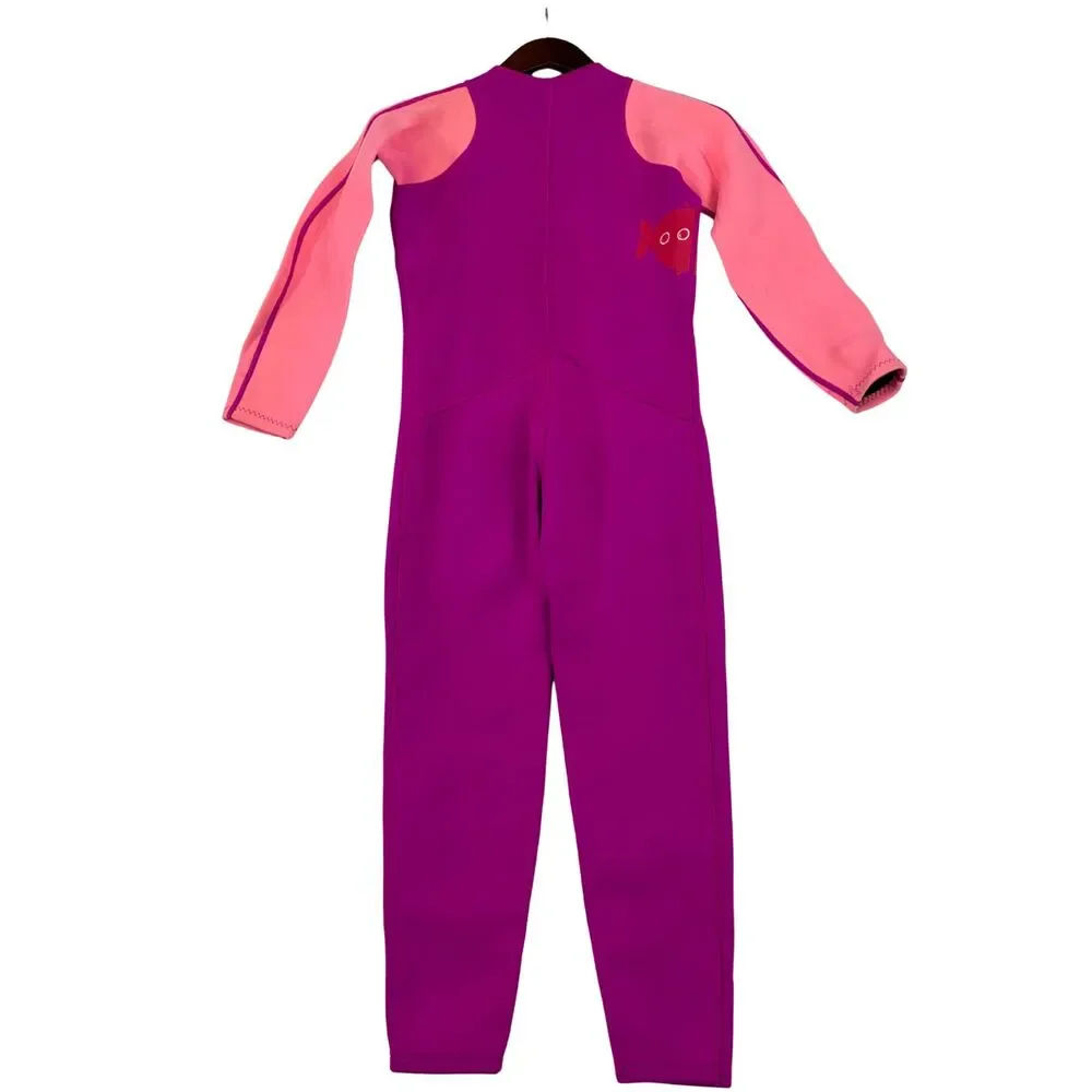 Roxy Girls Full Wetsuit Pink Purple Long Sleeve Back Zip Neoprene Surf Swim